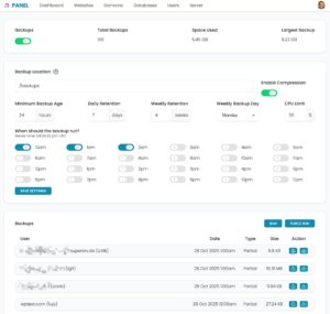 Web Control Panel - Backups Preview